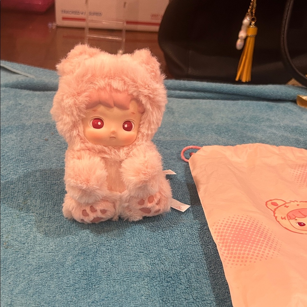 Cute Plush Doll in Furry Pink Outfit